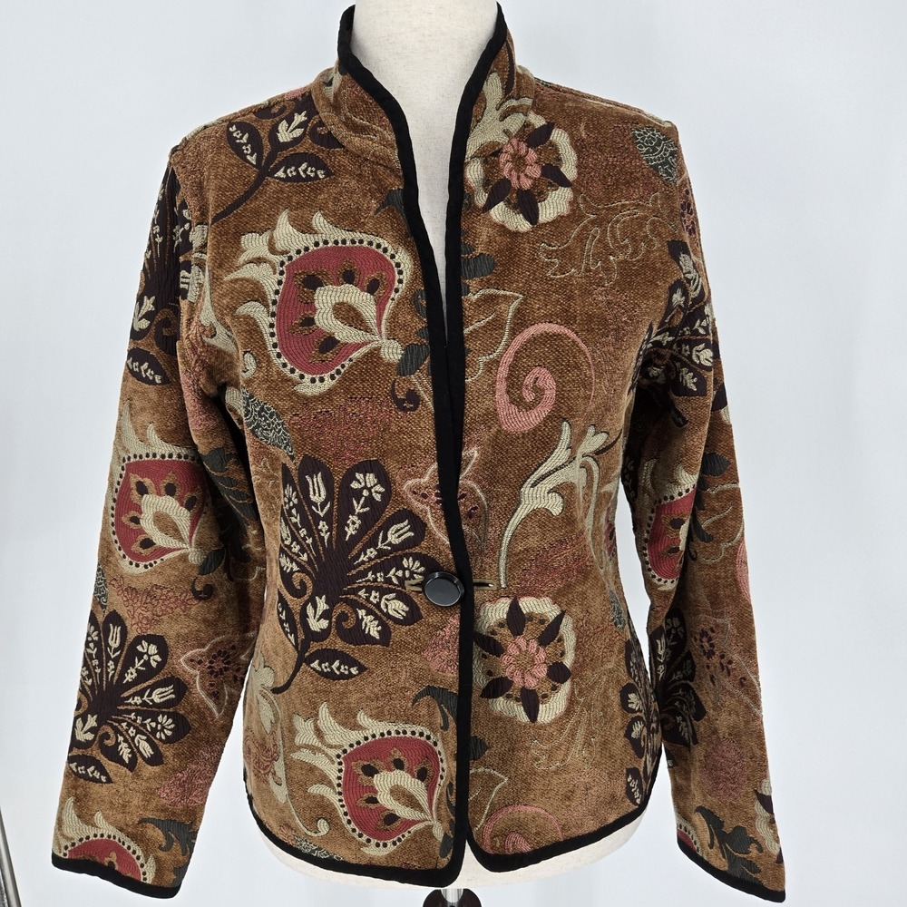 Trimdin Reversible Tapestry Jacket Womens M Boho Floral Paisley Button Front EUC